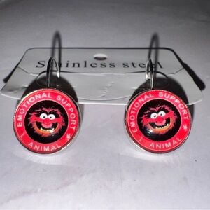 Emotional Support Animal Red Novelty Earrings the Muppets Silver dangle NWT